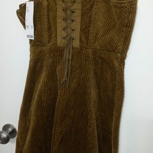 Urban Outfitters Brown Corduroy Mini Flared Sleeveless Dress